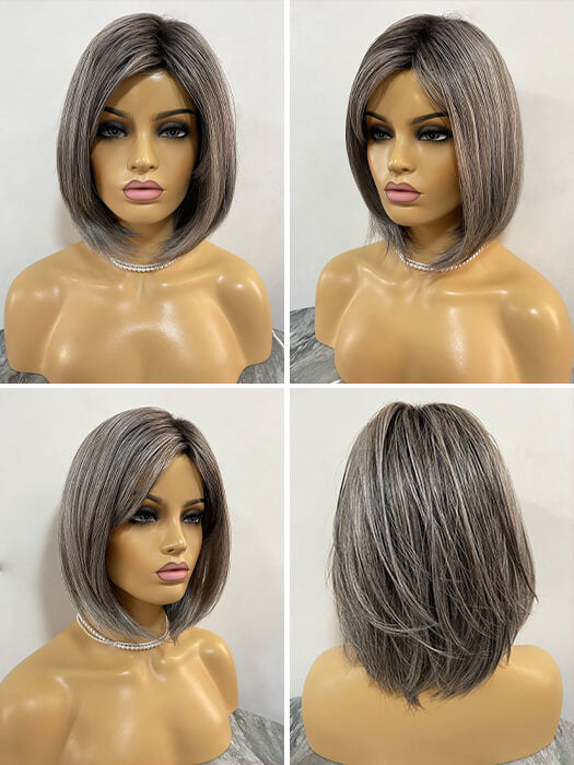 Best Long Bob Gray Rooted Synthetic Wig By imwigs®