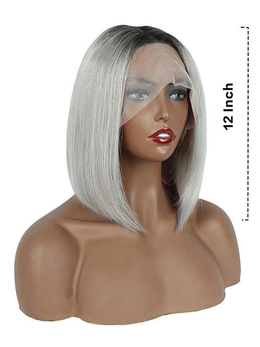 Gray Straight Bob Wigs Lace Front 100% Human Hair Wigs By imwigs®