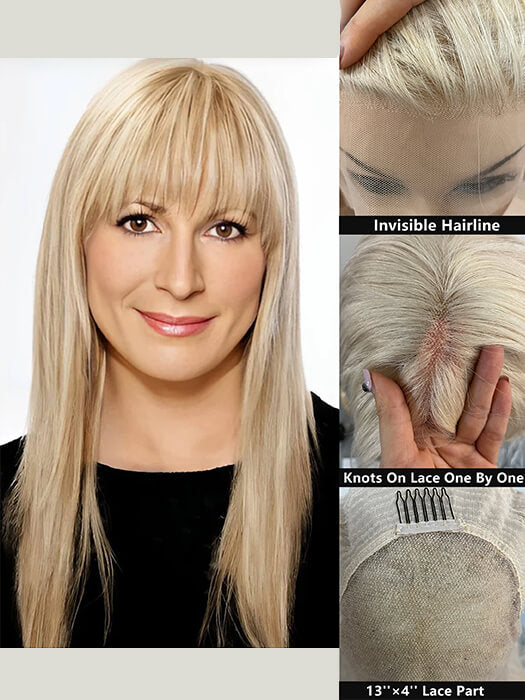 Carrie Long Straight Lace Front Human Hair Wigs With Bangs By imwigs®