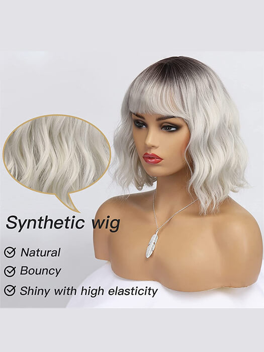 Collar-Length Wavy Wigs With Bangs Synthetic Wigs By imwigs®