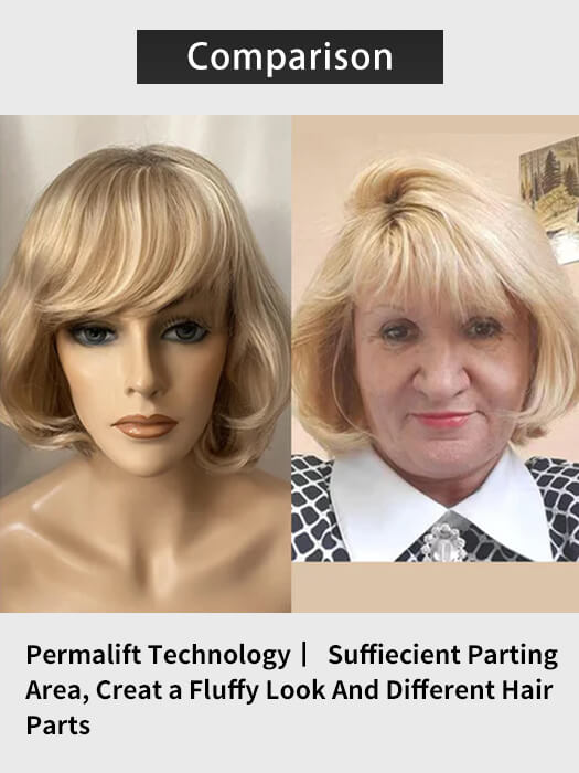 Elegant Short Bob With Bangs Blonde Synthetic Wig By imwigs®