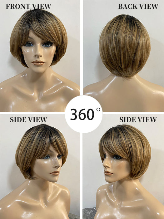 Ombre Short Straight Bob Synthetic Wig With Roots By imwigs®