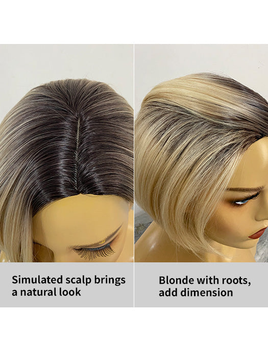 Shag Short Cut Blonde Rooted Synthetic Wigs By imwigs®