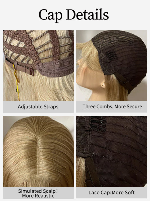 Perruques de cheveux humains blondes droites en couches moyennes par imwigs® 