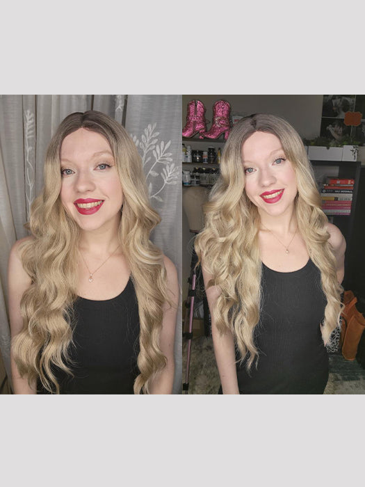 24 Inch Long Ombre Blonde Highlighted Waved Lace Part Wig By imwigs®