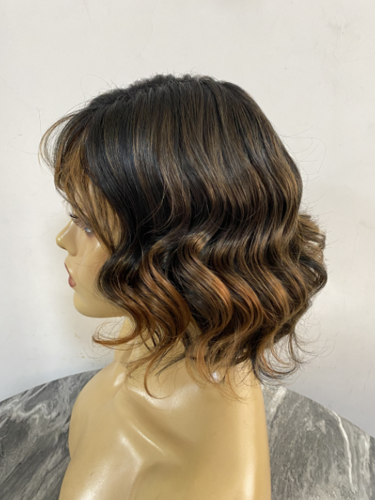 Short Length (12 Inch) Curly Bob Mixed Brown Synthetic Wig By imwigs®
