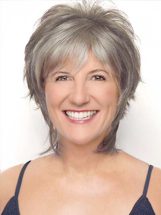 Short Natural Layered Gray Synthetic Wigs By imwigs®
