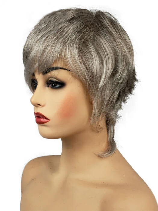 Short Natural Layered Gray Synthetic Wigs By imwigs®