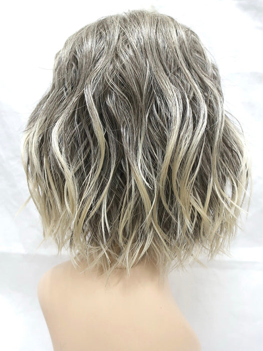Balayage Short Grayish Blonde Wigs V Part Lace Synthetic Wigs By imwigs®