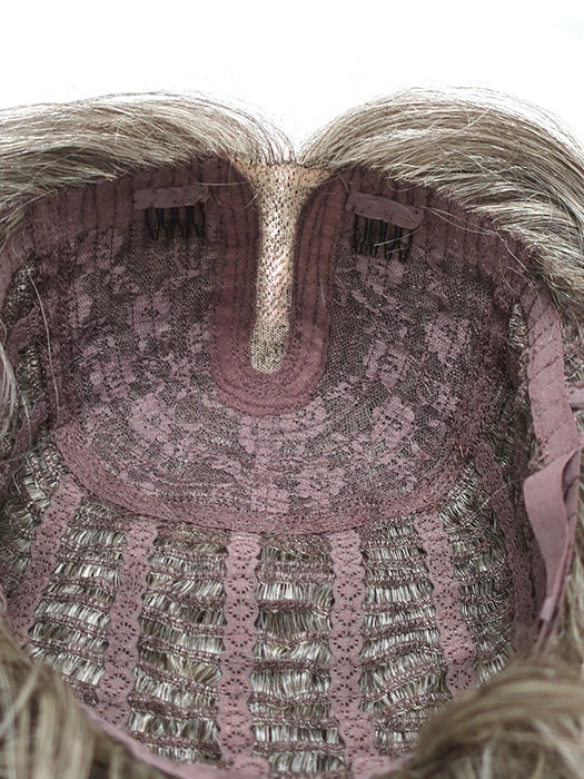 Perruques synthétiques courtes à balayage blond grisâtre avec raie en V par imwigs® 