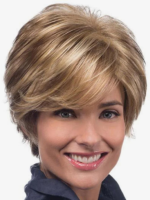 Modern Short Layered Wavy Synthetic Wig( Mono Top) By imwigs®