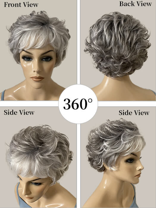 Short Curly Gray Synthetic Wig With Bangs By imwigs®