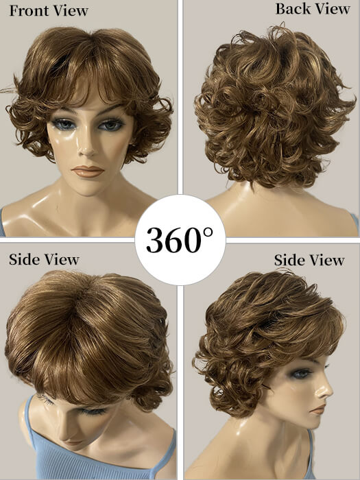 Soft Chin Length Wavy Curl Brown With Bangs Synthetic Wigs By imwigs®