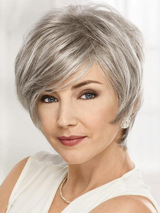 True Short Layers Platinum Gray Synthetic Wig By imwigs®