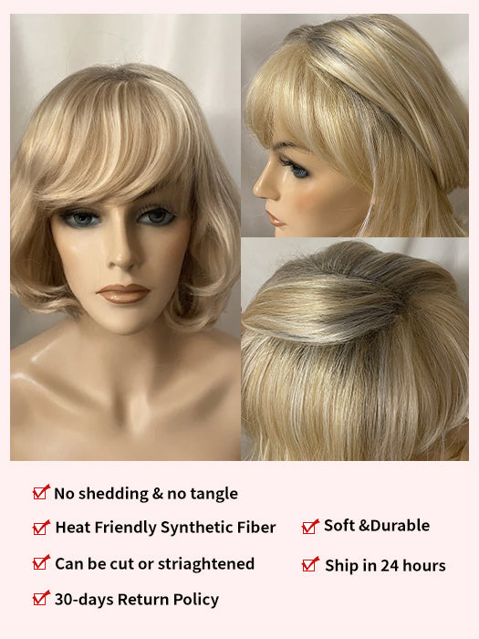 Elegant Short Bob With Bangs Blonde Synthetic Wig By imwigs®