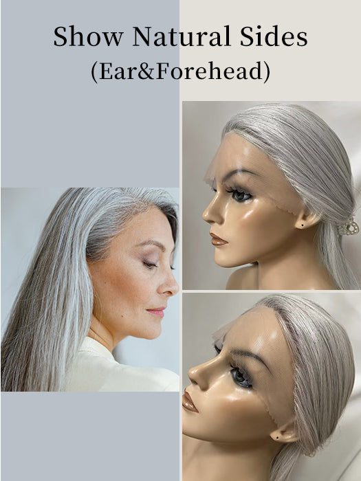 Salt&Pepper Long Straight Lace Part Synthetic Wig By imwigs®