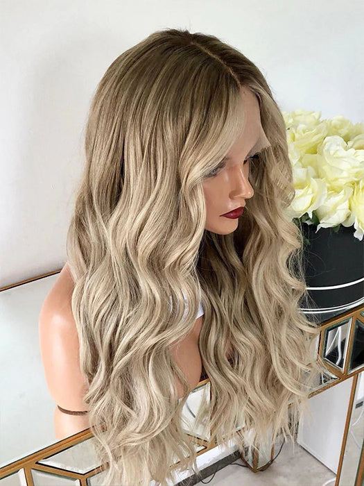 Ombre Long Wavy Blonde Synthetic Lace Front Wig By imwigs®