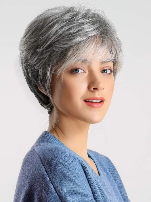 Cheveux humains mélangés gris hérissés courts avec perruques synthétiques par imwigs®