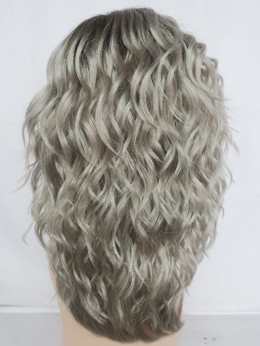 Sublime Middle Length Curly Silver Blonde Mono Part Synthetic Wig By imwigs®