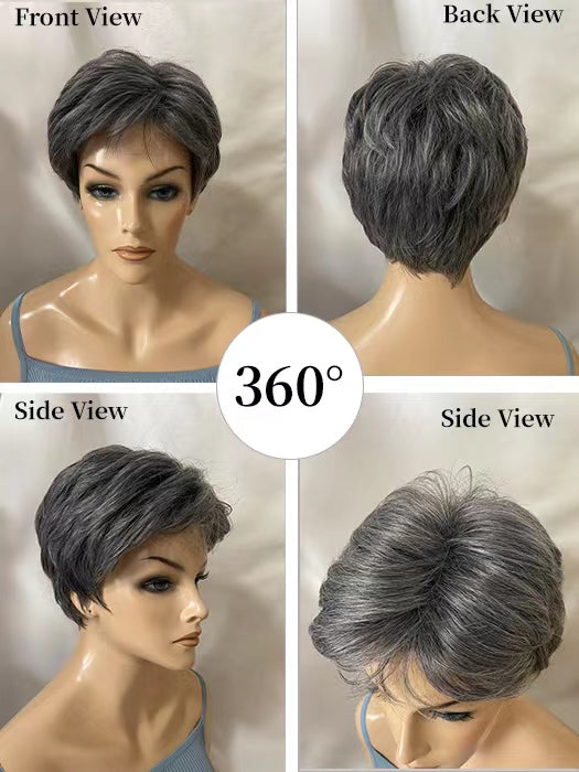 Super Short Spiky Straight Layered Dark Gray Synthetic Wig By imwigs®