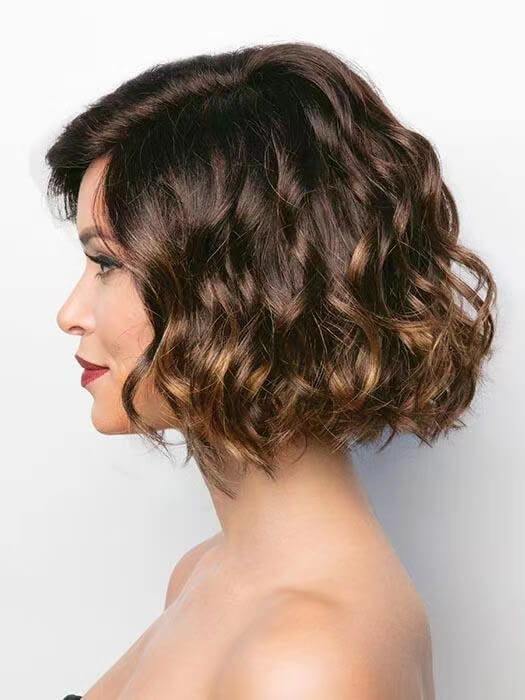 Short Length (12 Inch) Curly Bob Mixed Brown Synthetic Wig By imwigs®
