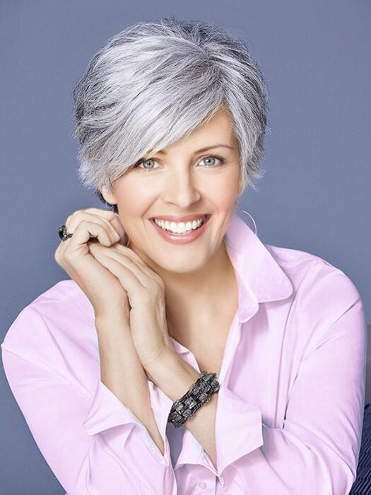 Short Straight Layered Gray Synthetic Wig By imwigs®