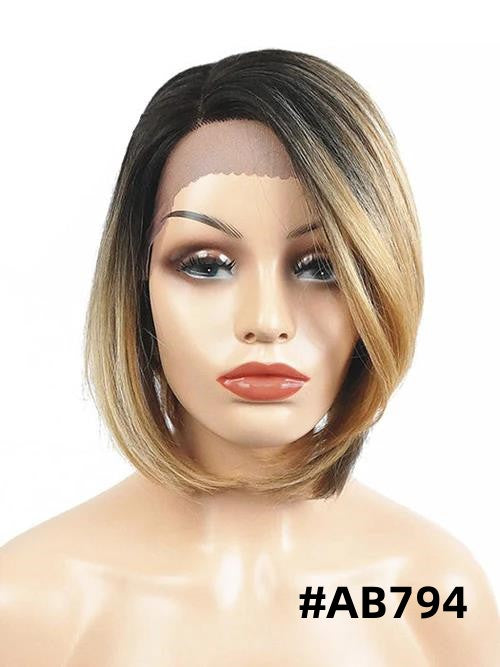 Short Bob Lace Part Wig Ombre Rooted Synthetic Wigs