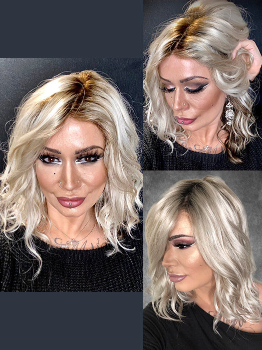 Sublime Middle Length Curly Silver Blonde Mono Part Synthetic Wig By imwigs®
