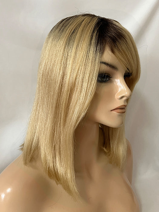 Perruques 100% cheveux humains droites à racines blondes de longueur d'épaule par imwigs®