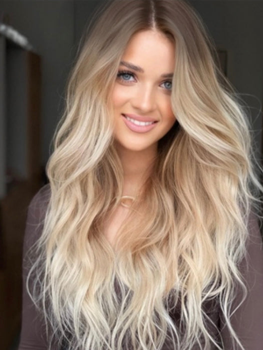 24 Inch Long Ombre Blonde Highlighted Waved Lace Part Wig By imwigs®
