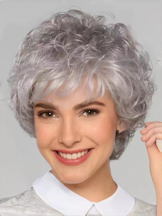 Power Short Curly Gray Synthetic Wig With Bangs By imwigs®