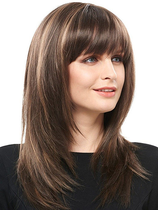 Leyla Long Straight Layered Brown Monofilament Wig By imwigs®